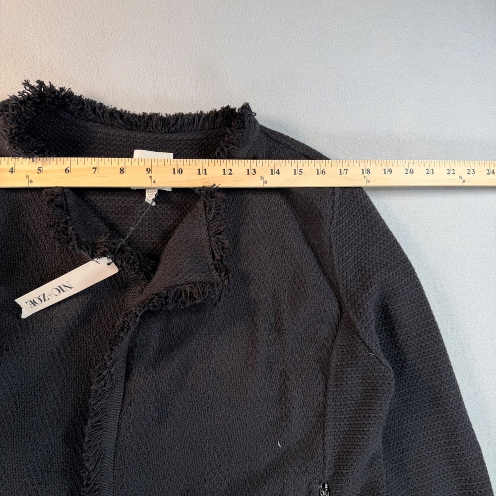 Nic + Zoe Black Textured Knit Frayed Trim Jacket XL NWT Zip Pockets Button Cuffs - Picture 4 of 8